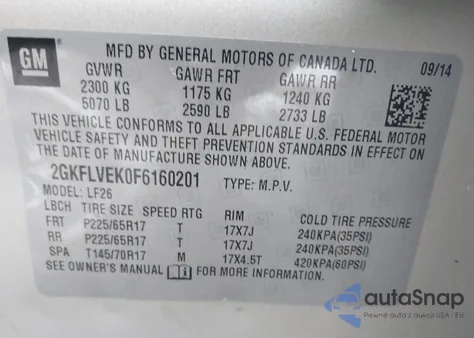 2015 GMC Terrain Sle-1 из США, поврежденный, VIN 2GKFLVEK0F6160201